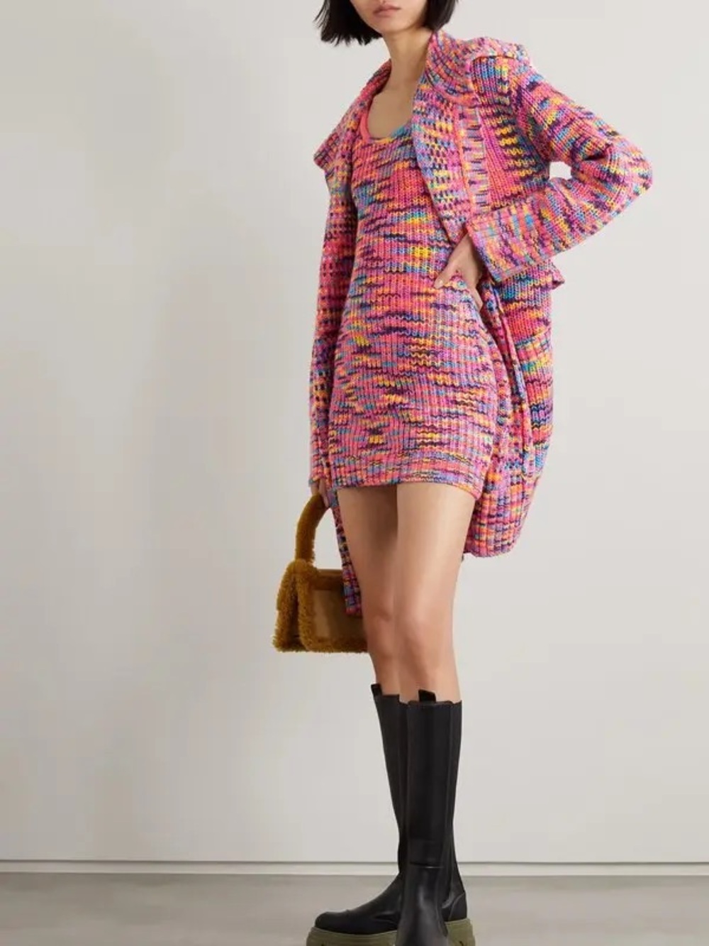 STAUD gardenia melange knit mini tank dress